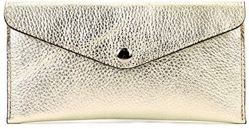 modamoda de - P03 - ital. Damen Portemonnaie Echtleder lang, Farbe:LightGold