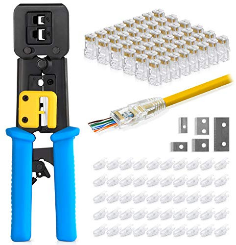 Pinza crimpatrice RJ45, EMS-EZ-T00L, Utensile + EZ Cat5e 50 Pezzi + Stivali 50 Pz + Lame