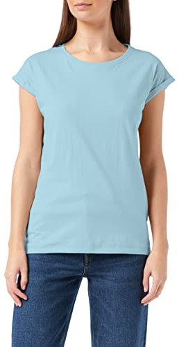 Build Your Brand Damen T-Shirt Ladies Extended Shoulder Tee, lang geschnittenes T-Shirt für Frauen, Baumwolle, Ocean Blue, XL