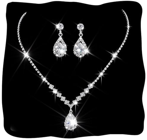 Unicra Silver Wedding Jewelry Sets Rhinestone Prom Necklace Set for Women