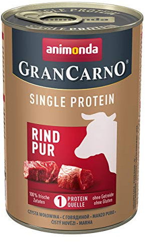 animonda GranCarno Hunde Nassfutter Single Protein Rind pur (6 x 400g), getreidefreies Hundenassfutter ohne Zucker, für ausgewachsene Hunde, mit frischen fleischigen Zutaten