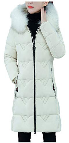 qiaoxiahe Damen Jacke Parka Winterjacke Kunstfellkapuze Winter lang Mantel Fell Kragen Mantel Kunstfell Baumwollmantel Warm Geschlossen wasserdichte