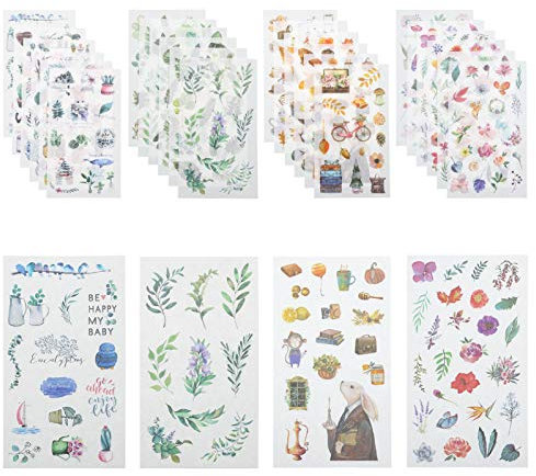 Firtink 288 Stück Scrapbook-Aufkleber, inspirierende und motivierende Aufkleber, Washi-Blumen, Pflanzen, Tiere, Aufkleber, niedlich, wasserdicht, Computer, Wasserflasche und Hydro-Flasche