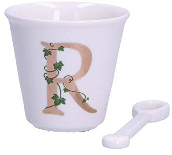 La Porcellana Bianca - Bicchierino Lettera R con Cucchiaino - Arredo Casa, Cucina - Linea Unico - Idea Regalo - Porcellana - 75 CC; Ø 6,7; h6 cm