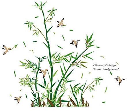 Feuilles Vertes Bambou Oiseaux Stickers Muraux pour Salon Chambre PVC Stickers Muraux Enfants Chambre Décoration De La Maison Autocollants Peintures Murales Décor