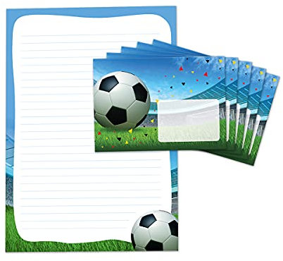 Briefpapier-Set für Kinder Fußball Fussball Briefblock liniert mit Umschlägen Umschlag Jungen Jungs (Block A4 mit 25 Blätter + 15 Umschläge)