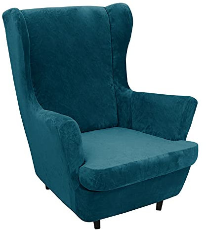 GYHH 2 Stück Samt Plüsch Stretch Sesselbezug Ohrensessel Schonbezug Ohrensesselbezuga Möbelbezüge Für Sessel Stühle Wohnzimmer (Deep Teal)