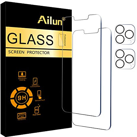 Ailun 2 Pack Screen Protector for iPhone 13 Pro Max [6.7 inch] Display 2021 with 2 Pack Tempered Glass Camera Lens Protector,[9H Hardness]-HD Case Friendly