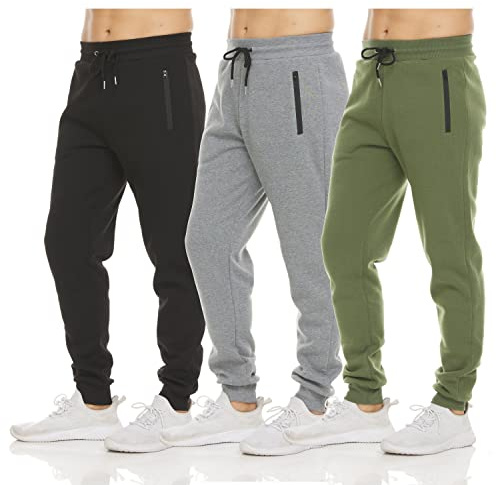 PURE CHAMP, Pantaloni della tuta da uomo, confezione da 3 pezzi, in pile, per allenamento, atletica, jogging, con tasca con cerniera, taglia S-3XL, Set da 3., S