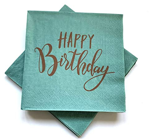 20 Servietten 'Happy Birthday' zum Geburtstag 33x33 cm - (salbei/kupfer)