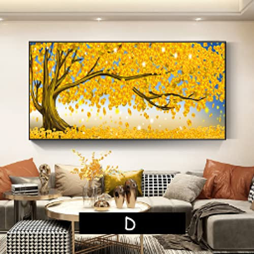 dsdsgog Gelbes Gold Rich Money Tree Gemälde Landschaft Poster Dekor Gemälde Baum Drucke Leinwand Wandkunst Bilder Home Wall Decor 90x180cm Rahmenlos