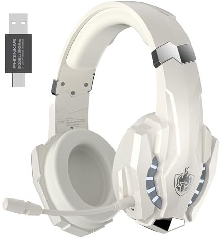 PHOINIKAS Gaming Headset Wireless, Type-C & USB Schnittstelle 2.4GHz Wireless Headset, Headset Mit Mikrofon Geräuschunterdrückung und 7,1 Stereo, für PC/PS4/PS5/Switch/Mac, 30H+ Akkulaufzeit