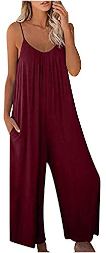 Combinaison Sexy à col en Rond pour Femmes Sarouel Ample Grande Taille Salopettes à Bretelles à l'entrejambe à Jambes Larges Loose Pantalon Large Chic Sarouel Baggy Jumpsuit Combishort