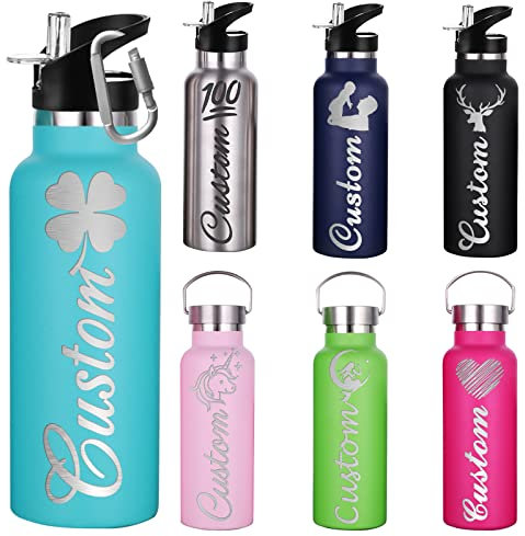 Bottiglie d'acqua personalizzate isolate con cannuccia, borraccia sportiva con incisione personalizzata con nome, borraccia in acciaio inossidabile personalizzata per ragazze e ragazzi.（12oz）