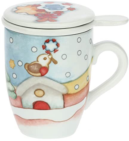 THUN - Tisaniera in Porcellana Decorata con Filtro - Linea Regali d'inverno - Idea Regalo Natale 2022 - Ø 8,5 cm; 12 cm h, 300ml