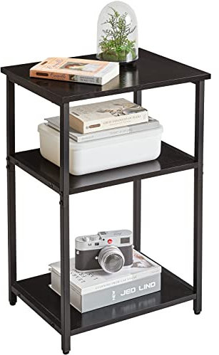 IBUYKE Industrial Side Table,End Table,Nightstand,3-Tier Storage Shelves,Steel Frame,for Hallway,Sofa,Living Room, Bedroom, Black, 39 x 29 x 58.5 cm TMJ402B
