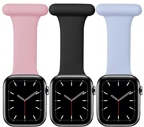 Chofit Nurse Watch Brooch Straps, Soft Silicone Pin Fob Compatible with Apple Watch 38mm 40mm 41mm/42mm 44mm 45mm 49mm Fobs, Replacement Band, 3-Pack (38mm/40mm/41mm, 3D)