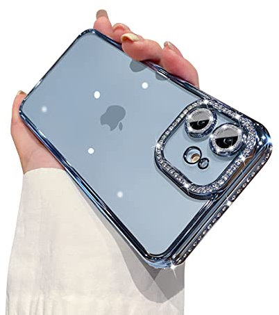 Ownest Compatible with iPhone 11 Case with Glitter Diamond Camera Protector,Crystal Bling Clear Cute Phone Case Shockproof Sparkle Len for iPhone 11 6.1''-Blue