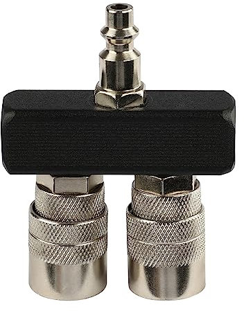 FORNAX 2-Way Straight Air Manifold Air Splitter, Line Type Air Compressor Splitter with 2 Couplers and 1/4 NPT Male Plug, Air Compressor Hose Splitter Quick Connect Socket