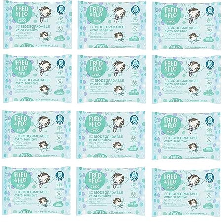 12x Fred & Flo Toilet Training Wipes Fragrance Free 60 Pack