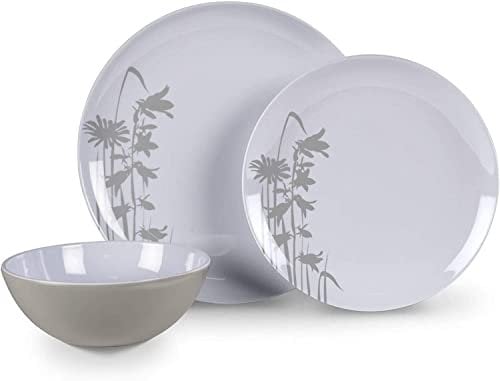 Camping Geschirr Set 1 Personen 3 teilig grau Blumen Blumenwiese Melamin