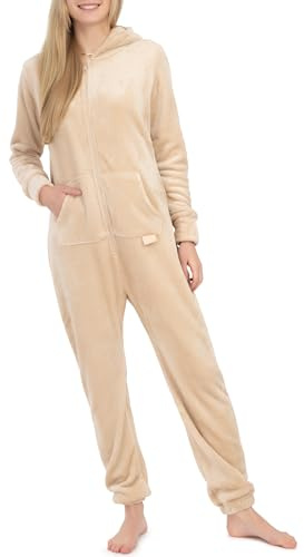 Basisstoff Kitten Damen Jumpsuit Teddy Fleece Einteiler Overall Anzug Flauschig