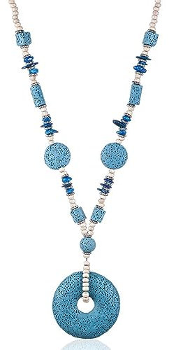 FUSHENGTER Damen-Halskette, Unisex, Blau, Lavastein, Seilkette, Handgefertigt, Minimalist, Statement-Halskette, Anhänger, Lang, Geschenk, Frauen, Hochwertig