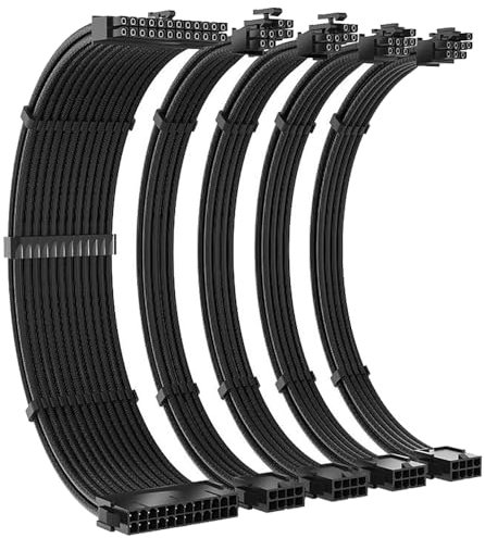 Xiatiaosann ATX PSU Cable Extension Kit with Cable Combs, PC Sleeved Cable for ATX Power Supply, 1x8Pin(4+4) EPS/2x8Pin(6P+2P)/1x24Pin (Black)