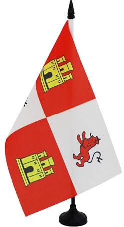 AZ FLAG - Bandiera da tavolo Spagna Royal 21 x 14 cm - Piccola bandiera spagnola da ufficio 100% poliestere con asta di 25 cm e base in plastica nera