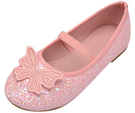 OBiQuzz Ballerinas Mädchen Strap Flache Schuhe Ballerinas Prinzessin Schuhe Kommunionschuhe Flache Schulschuhe mit Schleife Pailletten Prinzessin Schuhe Partys Hochzeiten für Kleinkind
