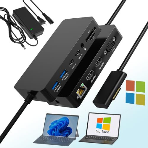Microsoft Surface Dock Triple Display mit Netzteil, 12 in 1 Surface Pro Docking Station Dual 4K HDMI+VGA für Surface Pro 9/8/X/7/6/5/4/3, Surface Laptop go/5/4/3/2/1, Surface Book 3/2/1