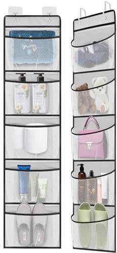 Hanging Storage 2 Pack Over The Door Organiser Storage with 10 Mesh Pockets 3 Kinds of Hooks,Pockets for Closet,Wardrobe Shoe Gadget Storage Organiser Shelves for Toys Kitchen Bedroom Bathroom