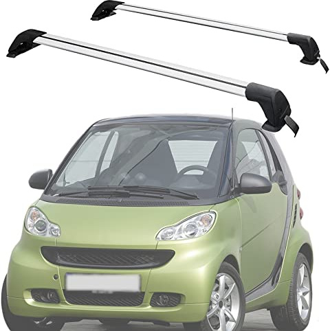 AGALUS DachträGer RelingträGer für Smart für fortwo 451 2-Door 2009-2015, Dachgepäckträger Alu Dachquerträger Stange AbschließBar,Silver-1-Pair
