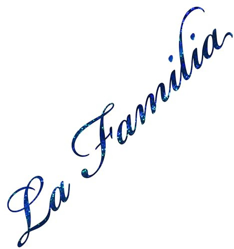 Auto Aufkleber La Familia Tuning Sticker für Familienauto Familienkutsche Heckscheibe Frontscheibe Karosserie Wohnmobil Bus Motorrad (Glitzer Blau)