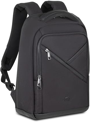 Rivacase ECO Laptop Rucksack 14 Zoll kompatibel mit MacBook Air 15-28 x 41 x 17,5 cm - robustes Handgepäck wasserabweisend für Damen und Herren - Reiserucksack für Arbeit, Urlaub, Uni, schwarz