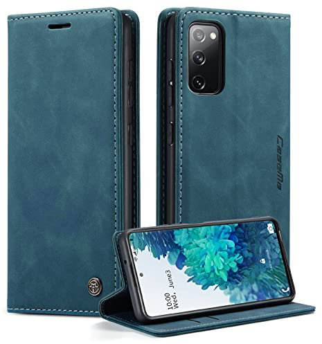 Cracedily Cover per Samsung Galaxy S20 FE Case, Custodia Cover Pelle Premium Portafoglio con Porta Carte Magnetica Supporto Protezione Flip Case Custodia per Samsung Galaxy S20 FE 5G,Blu-verde