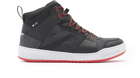 DAINESE Suburb D-WP Shoes, Scarpe Moto Impermeabili Uomo, Nero/Bianco/Rosso Lava, 43 EU