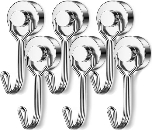 Grtard 6er-Pack Magnethaken 25 Pfund Neodym-Magnete mit Haken, Magnete mit Haken, starke drehbare Magnethaken zum Aufhängen, Schlüsselhalter, zum Aufhängen im Innen- und Außenbereich