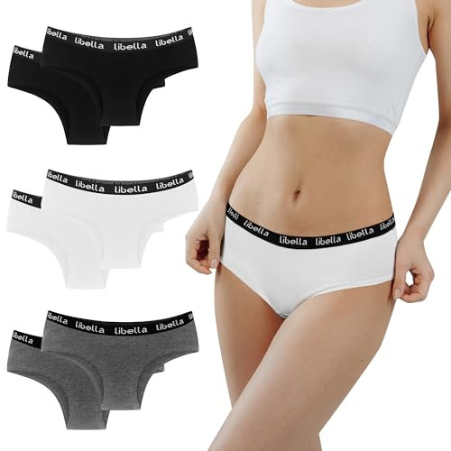 Desanlapi Unterhosen Teenager Mädchen Baumwolle Unterwäsche Stretch Slips Bequem Pantys Mädchen Schlüpfer für Teen 12-14 Jahren 6er Pack schwarz weiß grau M