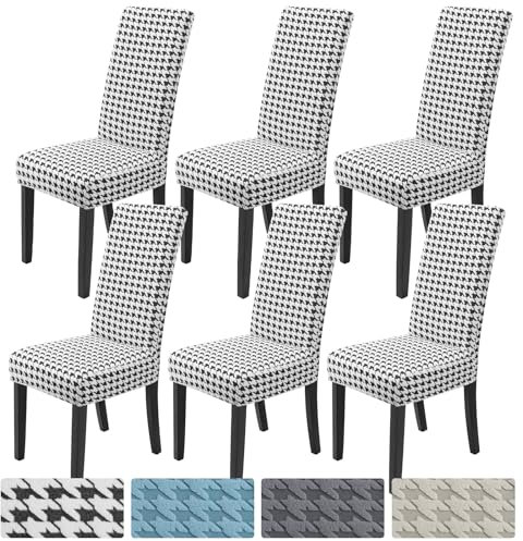 Stuhlhussen 6er Set, Stuhlhussen für Esszimmerstühle Kilobird-Karo Stuhlbezüge Abnehmbare Stuhlbezug Waschbarer Abdeckung Universal Spannbezug für Bankett und Restaurant, Party(6er Set,Schwarz&Weiß)