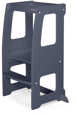 babybay Lernturm Littlefoot, maximale Kippsicherheit durch massives Buchenholz, Förderung der Motorik, dreifach höhenverstellbar, ergonomischer Einstieg, Aussparung für Küchengriffe, grau lackiert