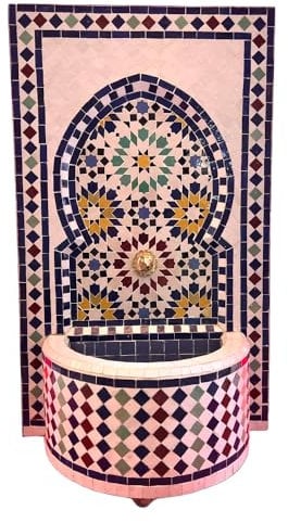 Marrakesch Gartenbrunnen Zimmerbrunnen aus original marokkanische Mosaik 106 cm Gross | Brunnen als Gartendeko Terassendeko & Balkon Deko | Springbrunnen Inkl. Pumpe für entspannenden Wasserfall