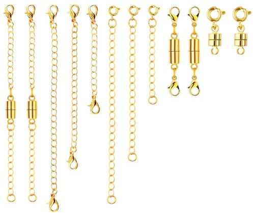 6stk Halskettenverlängerung, Premium-Kupfer Verlängerung Halskette mit 6-teiligem Magnetverschluss Kette Verstellbare Kettenverlängerung zur Herstellung von Schmuckarmbändern und Fußkettchen(Gold)