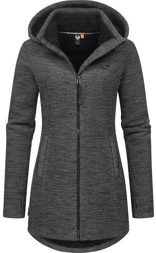 Ragwear Damen weiche Strickjacke mit Teddyfell-Innenfutter und Kapuze Lange Übergangsjacke Leysha Melange YOUMODO Dark Grey Gr. XL
