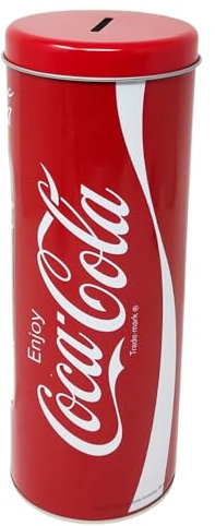 Spardose und Strohhalmhalter Coca Cola aus Blech, aufklappbar und wiederverwendbar, Farbe Rot, 23 x 8,5 cm