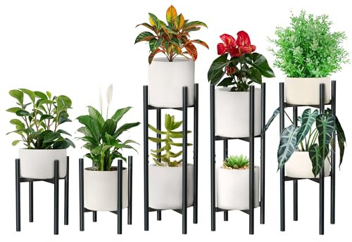 2er-Set Blumenständer in der Breite verstellbar (20–30 cm) – Metall-Pflanzenständer für drinnen & draußen, einzeln verwendbar oder als 2-stöckiger Pflanzenständer hoch (75 cm) stapelbar – Schwarz