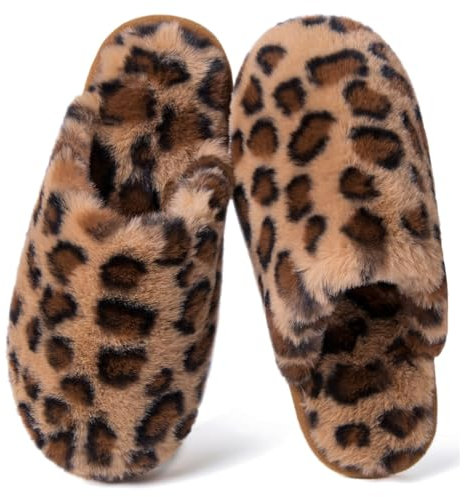 Coswind Pantofole Donna Uomo Invernali Ciabatte Pelose Peluche Calde with Memory Foam Imbottite Casa Antiscivolo Mocassino Scarpe Morbide Comode Unisex Eleganti Leopard 280