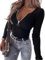 TrendiMax Womens Sexy Long Sleeve Tops Ribbed Knit Henley Shirts Fitted Zipper Blouse Tee Shirts Black