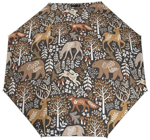 Novastar Compact Umbrella for Rain - Bohemian Deer Bear Rabbit Tree Sun Travel Umbrella for Portable 3 Folding Small Umbrella for Women Men with Travel Essentials