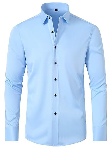 Men's Long Sleeve Dress Shirts Turndown Collar Comfy Cotton Formal Shirts for Men Slim-Fit Button Down Shirt Black of Friday Deals